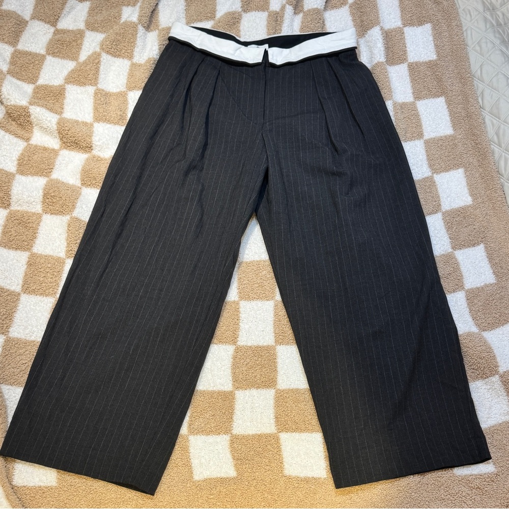 Babaton Charcoal Pinstripe Trousers with White Waistband